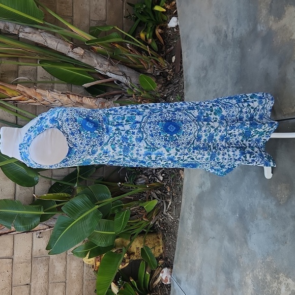 Johnny Was Cotton Button-Up Willow Blue Ruffle Tank Midi Dress Small - Picture 2 of 8